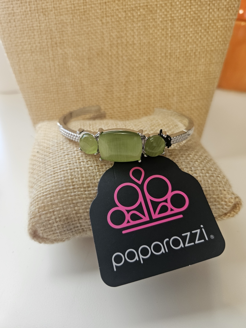 paparazzi Silver Cuff Bracelet with Lime Green Stones